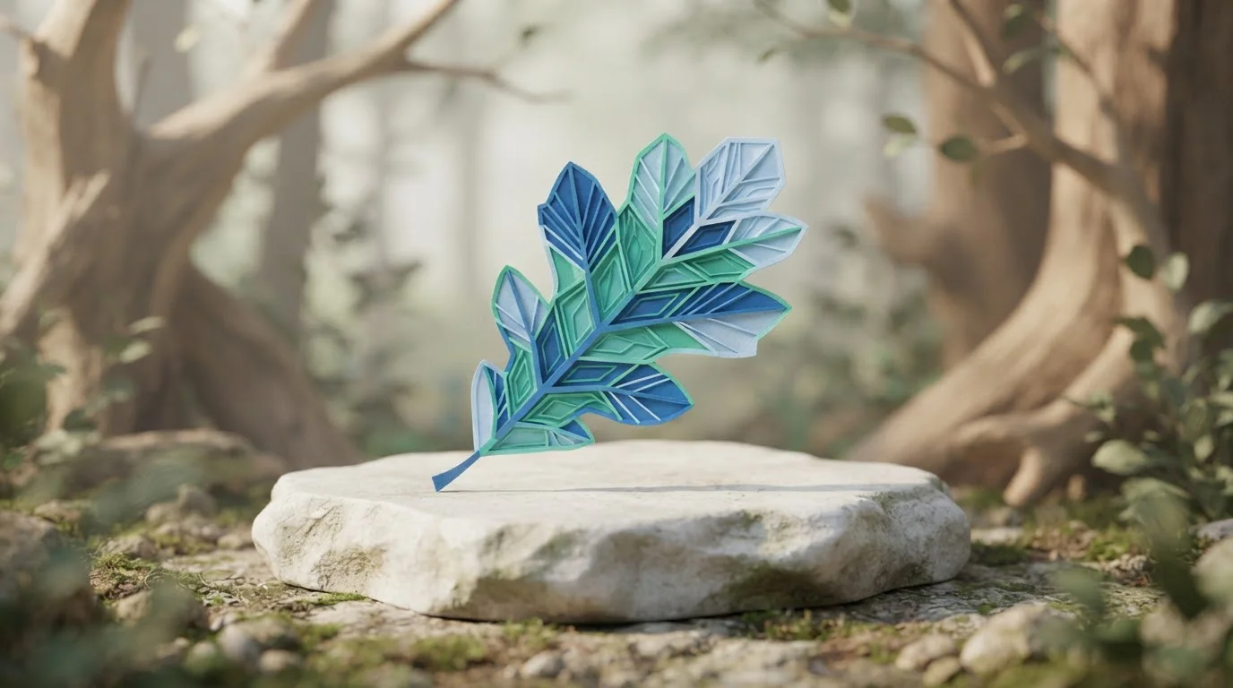 Stilisiertes Eichenblatt auf einer sachlichen dreidimensionalen Fläche